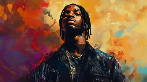 Bold digital portrait of confident man in vivid colors.