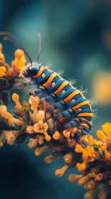Macro study of blue orange caterpillar showing segment detail