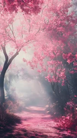 Dreamy cherry blossom path inviting a quiet wander.