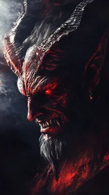 Demonic horned figure rendered in dramatic red side lighting