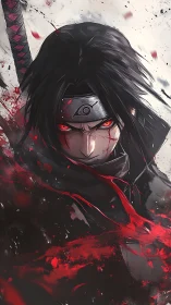 Anime warrior portrait with dynamic red energy streaks.