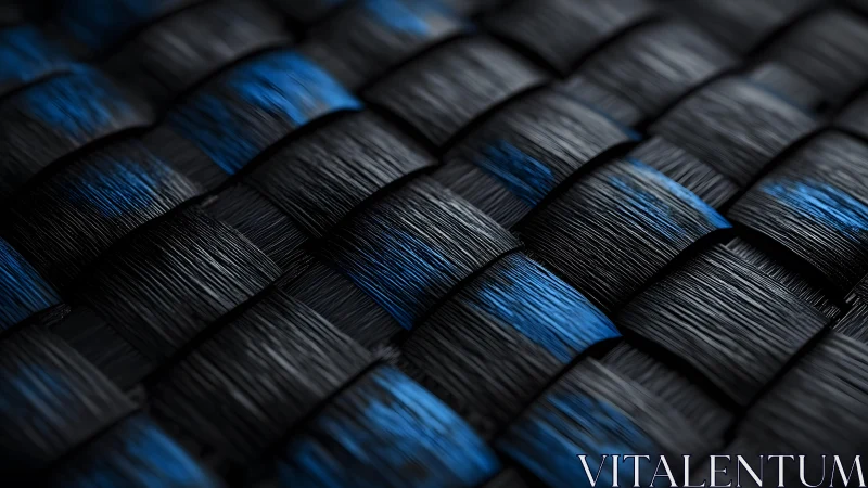 Close-up of black and blue carbon fiber weave, modern abstract style.