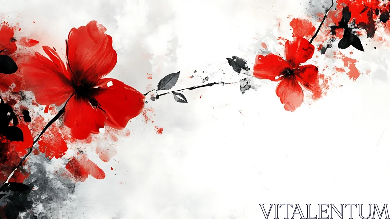 Red Flowers Dissolve Abstract Watercolor Splash.