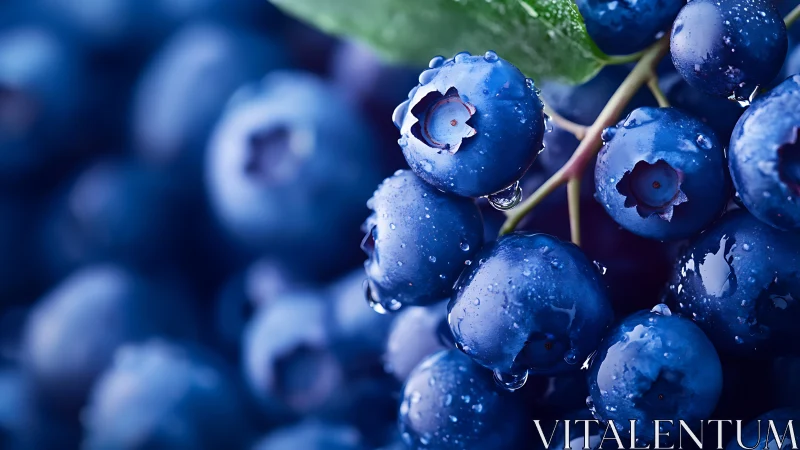 Midnight blueberry cluster crowned in silver morning dew.