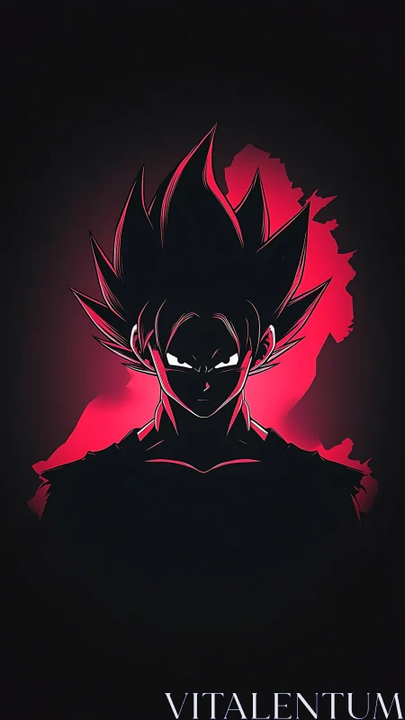 High-contrast anime silhouette with crimson backlit aura.