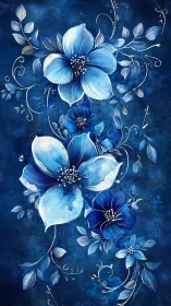 Midnight blue blossoms drifting through a dreamy night sky.