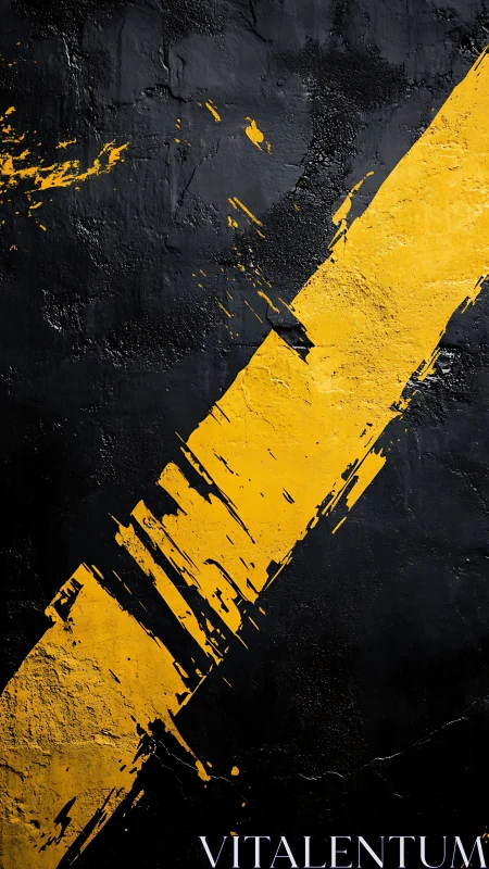Diagonal yellow streak on distressed black concrete wall.