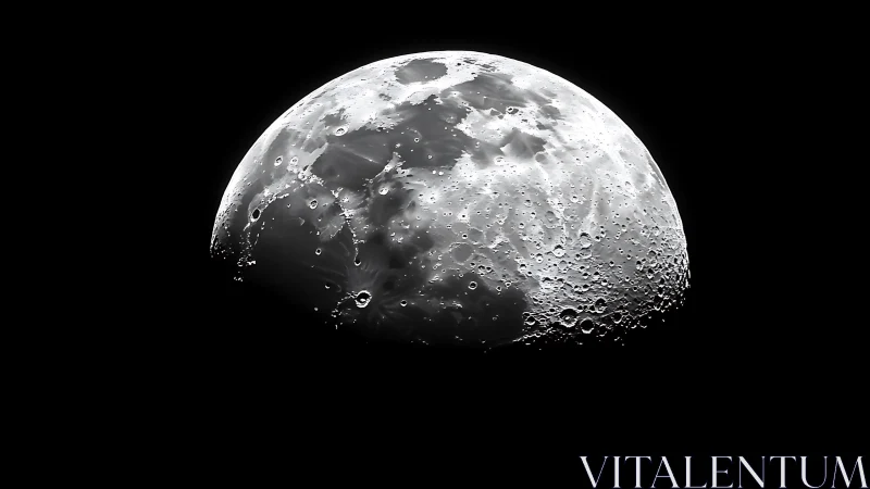 Lunar surface glows in stark monochrome against void