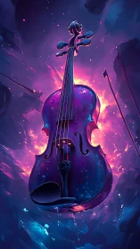 Starlit violin ignites nebula flames in cosmic crescendo.