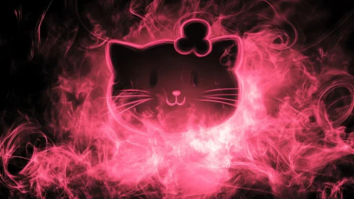 Glowing neon kitty face surrounded by playful pink smoke.