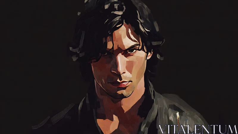 Moody digital portrait of brooding man in chiaroscuro lighting