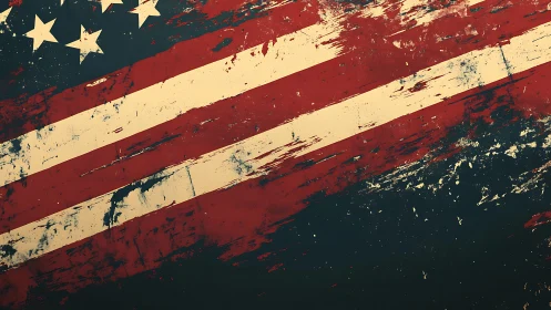 Distressed American flag art suggests resilience through decay