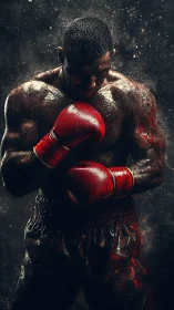 Boxer in Red Gloves, Dramatic Particle Dissolution Effect.