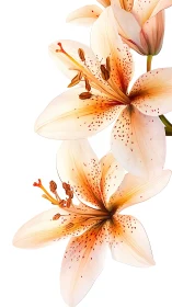 Clustered lilies with graduated orange spotting and stamen detail.