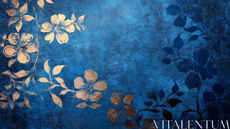 Floral gilt overlay on textured cobalt blue decorative ground.