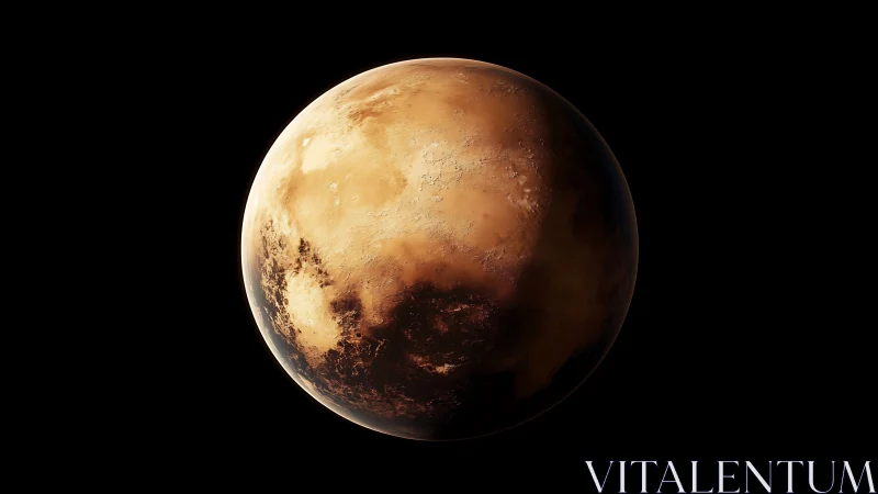 Rust hued planet glows quietly against the velvet dark