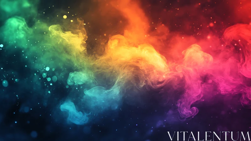 Radiant nebula clouds drift through a luminous cosmic spectrum