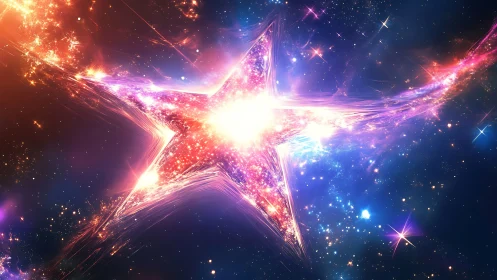 Radiant five-pointed stellar form set in dense cosmic field