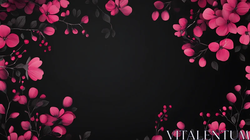 Vibrant Pink Blooms on Black Canvas.