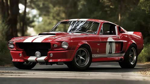 Photorealistic red classic race car with dramatic side lighting.