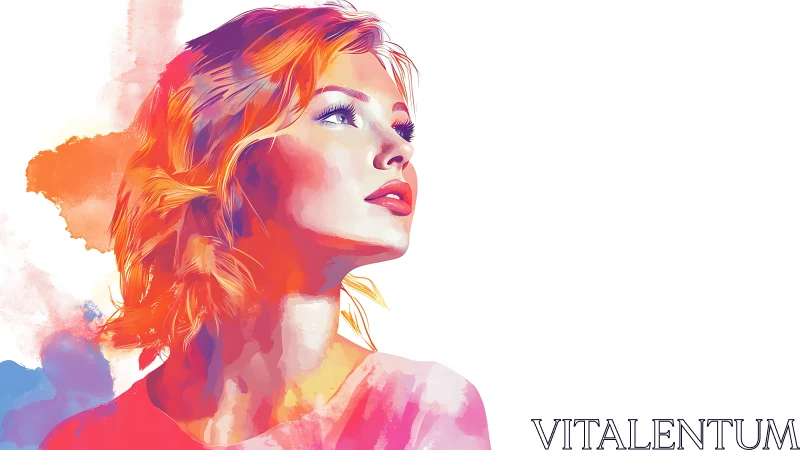 Digital painting portrait with vibrant watercolor gradients.