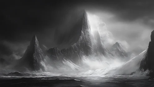 Storm sculpts a monolithic ice citadel from shadow and light