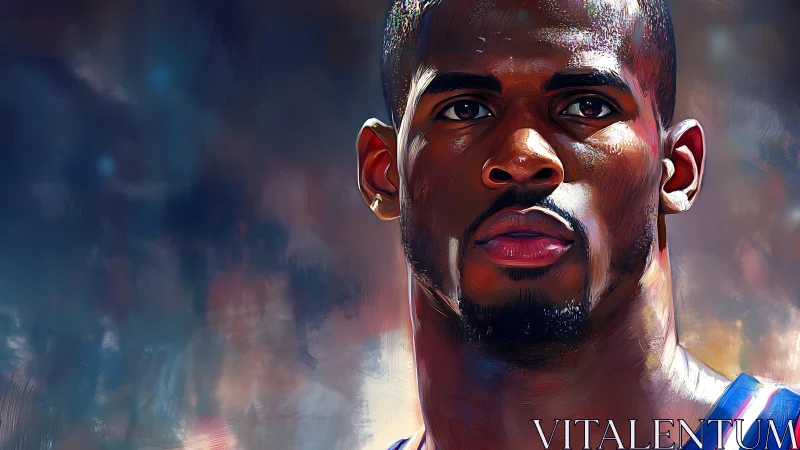 Digital portrait of focused basketball player in close-up profile.
