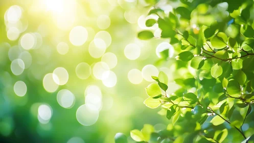 Sunlit Green Leaves with Soft Bokeh Effect in Nature Style.