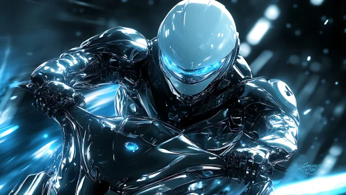 Chrome storm rider carving neon highways of electric night.