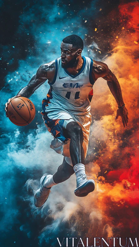 Dynamic digital painting of basketball player in motion.