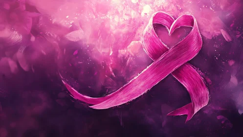 Luminous Pink Heart Embraced in Flowing Ribbon Strokes