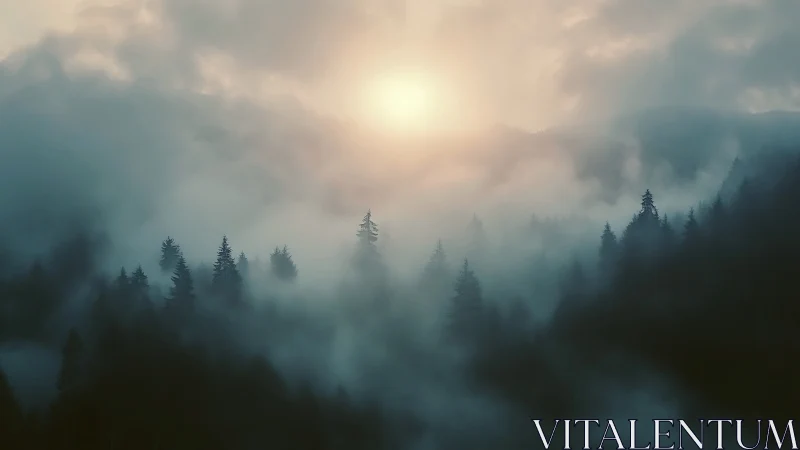 Coniferous Cathedral Wrapped in Morning's Luminous Veil