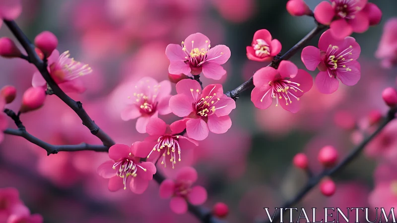 Pink Plum Blossoms Dance Through Soft Spring Haze.