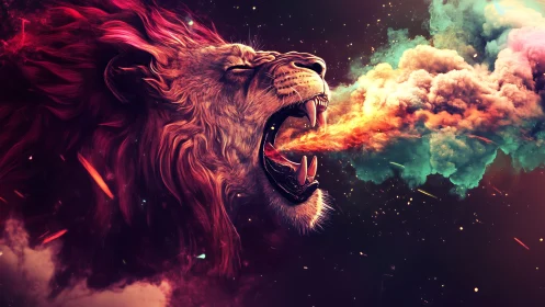 Cosmic lion roars nebula fire into a storm of stardust.
