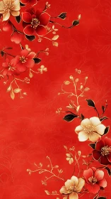 Red background with gold and red floral corner borders.