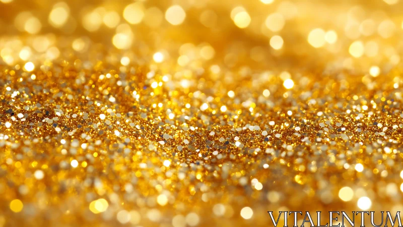 Macro bokeh study of reflective golden glitter surface