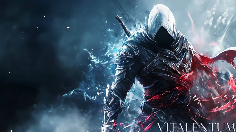 Hooded spectral assassin in dual chromatic energy armor