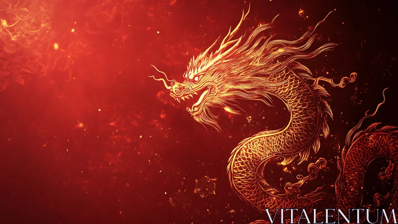 Firelit oriental dragon rendered in glowing gold lines.