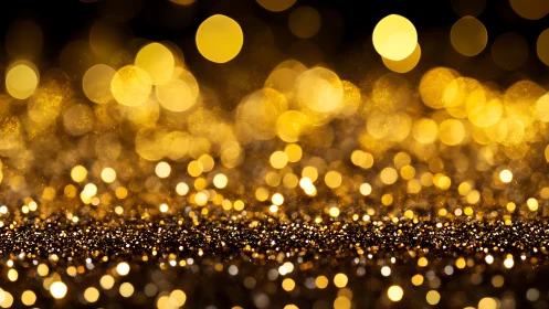 Golden bokeh lights shimmer over sparkling festive surface