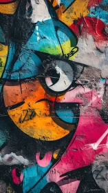 Abstract street mural with fractured chromatic character form.