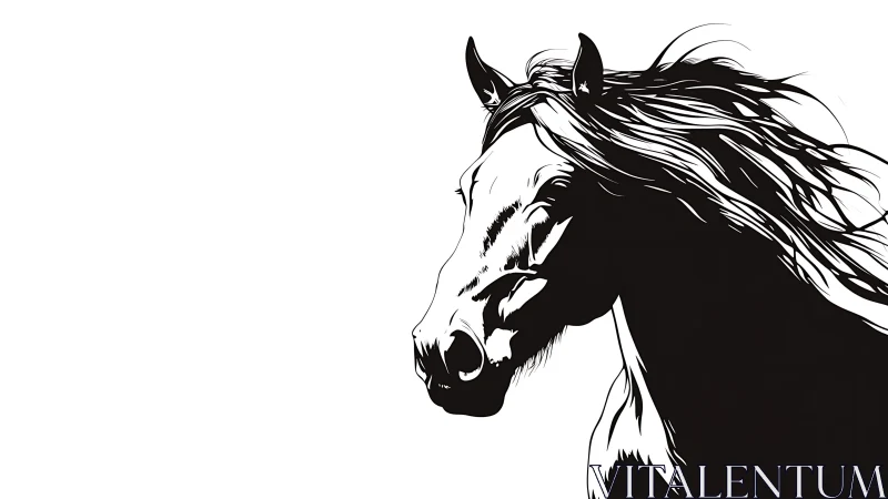 Horse head silhouette shows high contrast line illustration