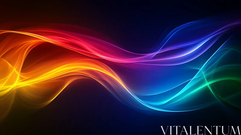 Multicolored light waves curve across a dark gradient background