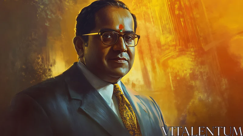 Digital painting portrait with radiant warm gradient backdrop.