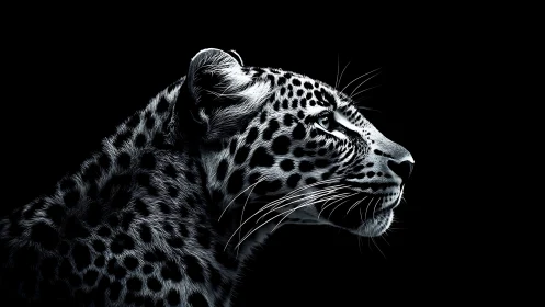 Snow Leopard Profile Study in Monochrome.