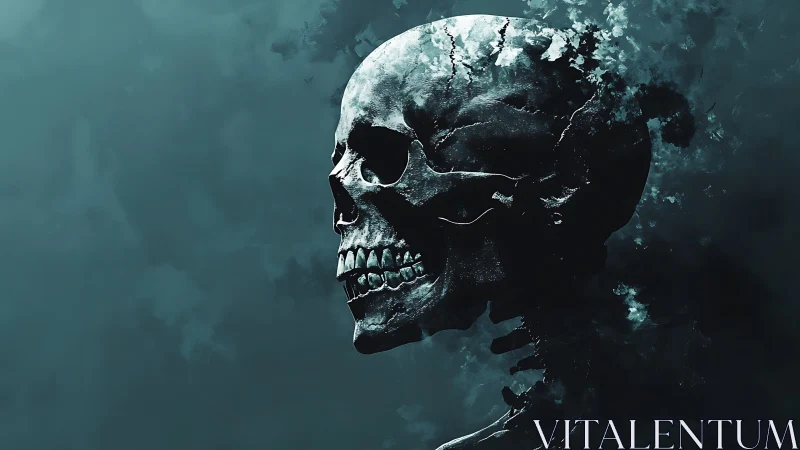 Side profile digital rendering of fractured human skull.