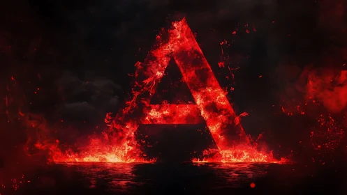 Fiery Red Triangle Against Darkness