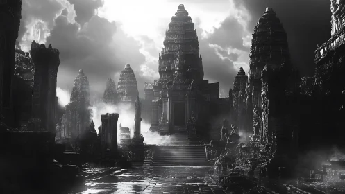 Stormlit stone temples invite wanderers into quiet mystery
