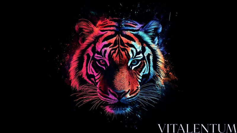 Neon tiger portrait in vivid dual-color digital glow.