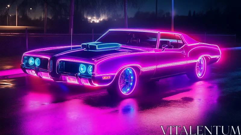 Neon classic muscle car glows with bold retro night energy