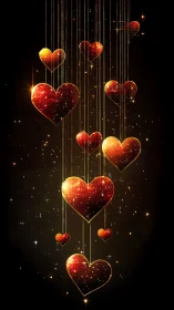 Suspended Illuminated Hearts Digital Composition.